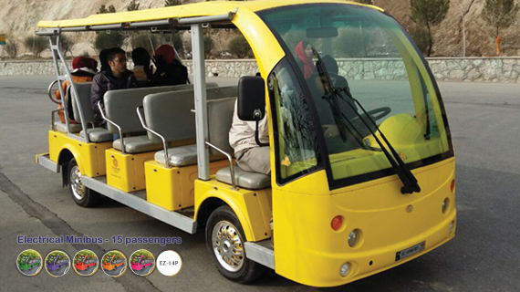 Electric open-sided minibus with a capacity of 15 passengers